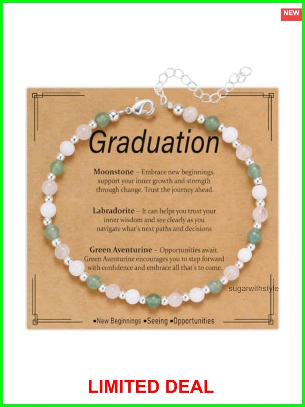 Natural Healing Crystal Link Bracelet for Women, Anxiety Relief Adjustable